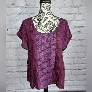 American eagles outfitters women's short sleeve popover sz xl top geo print b11